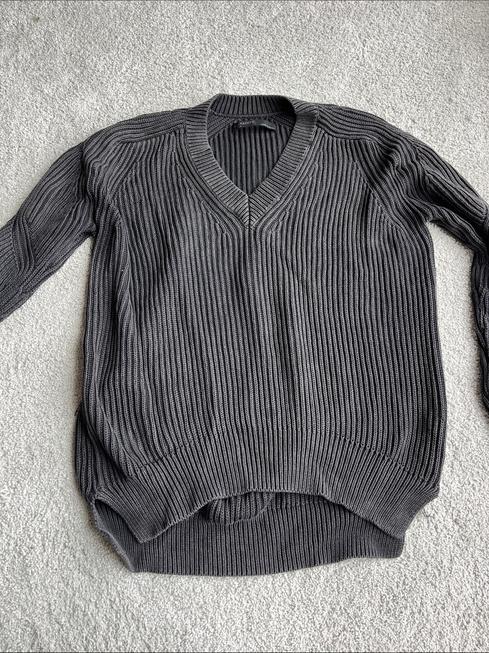 AllSaints Washed Black Ribbed V-Neck Sweater